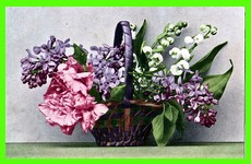 Camelias, Lily-of-the-Valley and Lilac in a basket