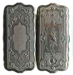 Cigar Case. Black watered silk interior is rather degraded.